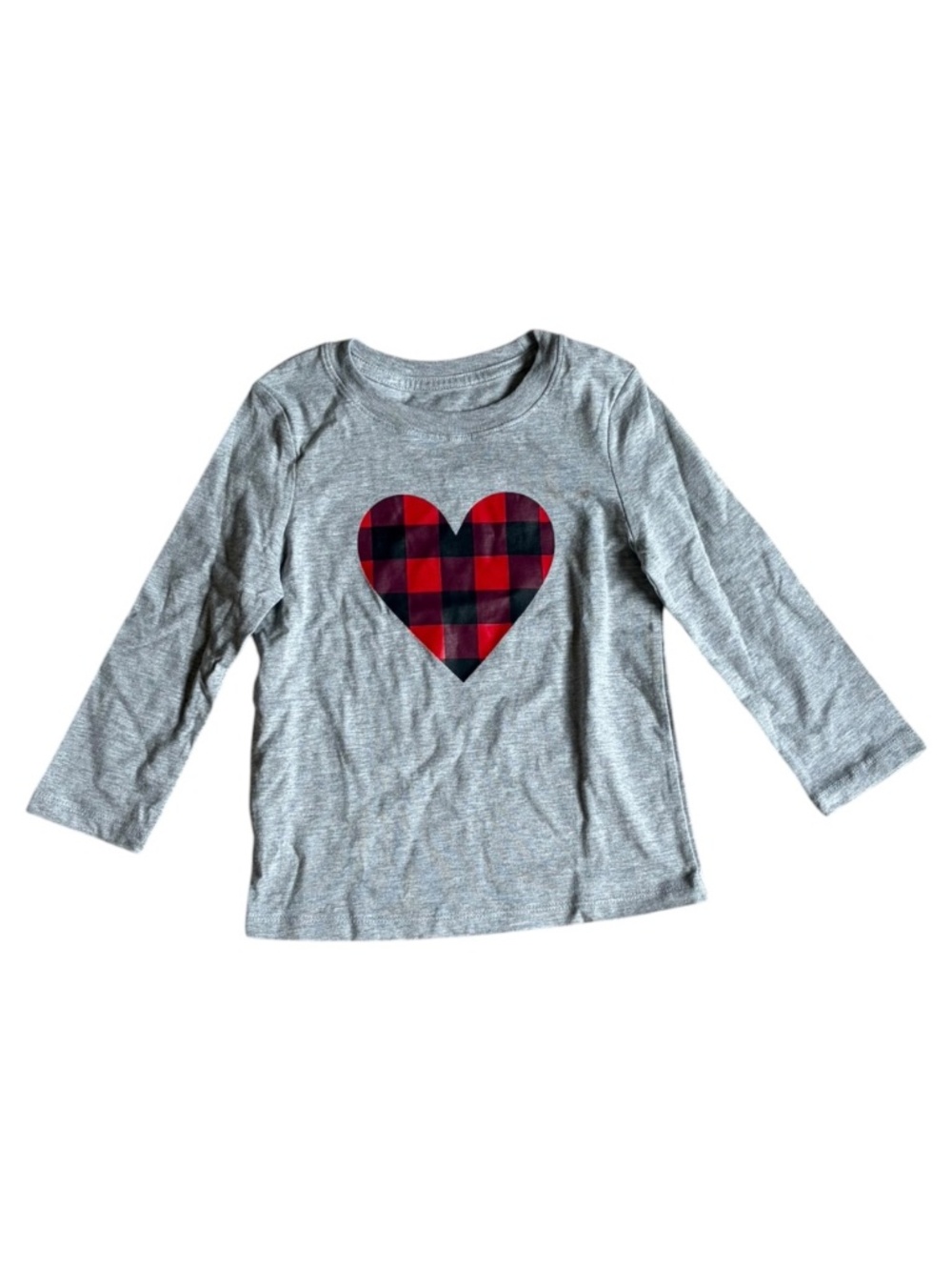 Cat & Jack Girls 3T Gray Buffalo Plaid Heart Long Sleeve Shirt